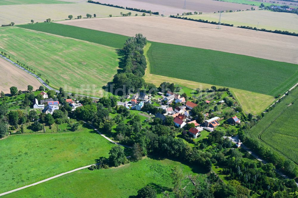 Groitzsch aus der Vogelperspektive: Dorf - Ansicht am Rande von Waldgebieten in Groitzsch im Bundesland Sachsen, Deutschland