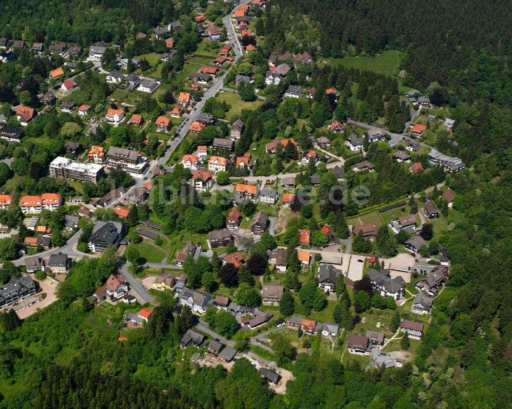 Hahnenklee-Bockswiese von oben - Dorf - Ansicht am Rande von Waldgebieten in Hahnenklee-Bockswiese im Bundesland Niedersachsen, Deutschland