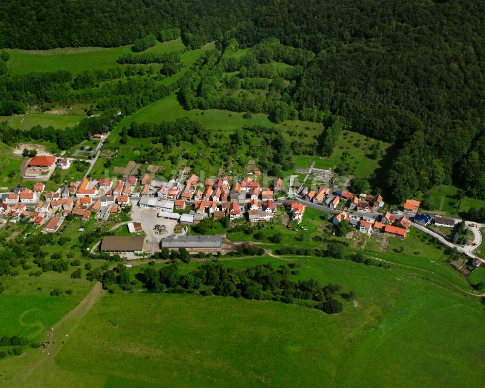 Hildebrandshausen aus der Vogelperspektive: Dorf - Ansicht am Rande Waldgebieten in Hildebrandshausen im Bundesland Thüringen, Deutschland