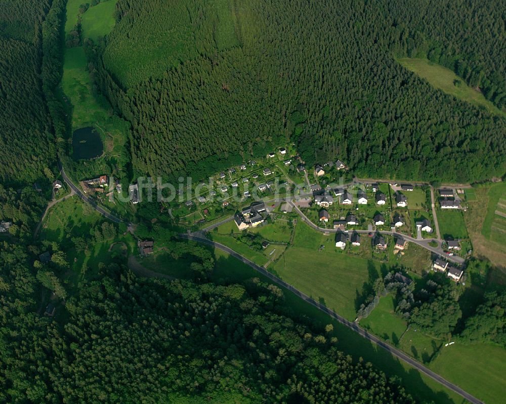 Krebsgrund von oben - Dorf - Ansicht am Rande von Waldgebieten in Krebsgrund im Bundesland Thüringen, Deutschland