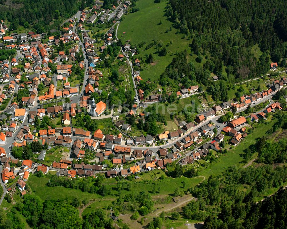 Luftaufnahme Lautenthal - Dorf - Ansicht am Rande von Waldgebieten in Lautenthal im Bundesland Niedersachsen, Deutschland