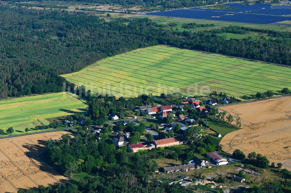 Lönnewitz aus der Vogelperspektive: Dorf - Ansicht am Rande Waldgebieten in Lönnewitz im Bundesland Brandenburg, Deutschland