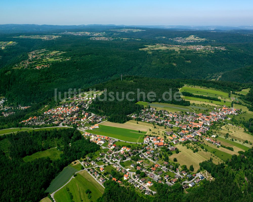 Monakam aus der Vogelperspektive: Dorf - Ansicht am Rande von Waldgebieten in Monakam im Bundesland Baden-Württemberg, Deutschland