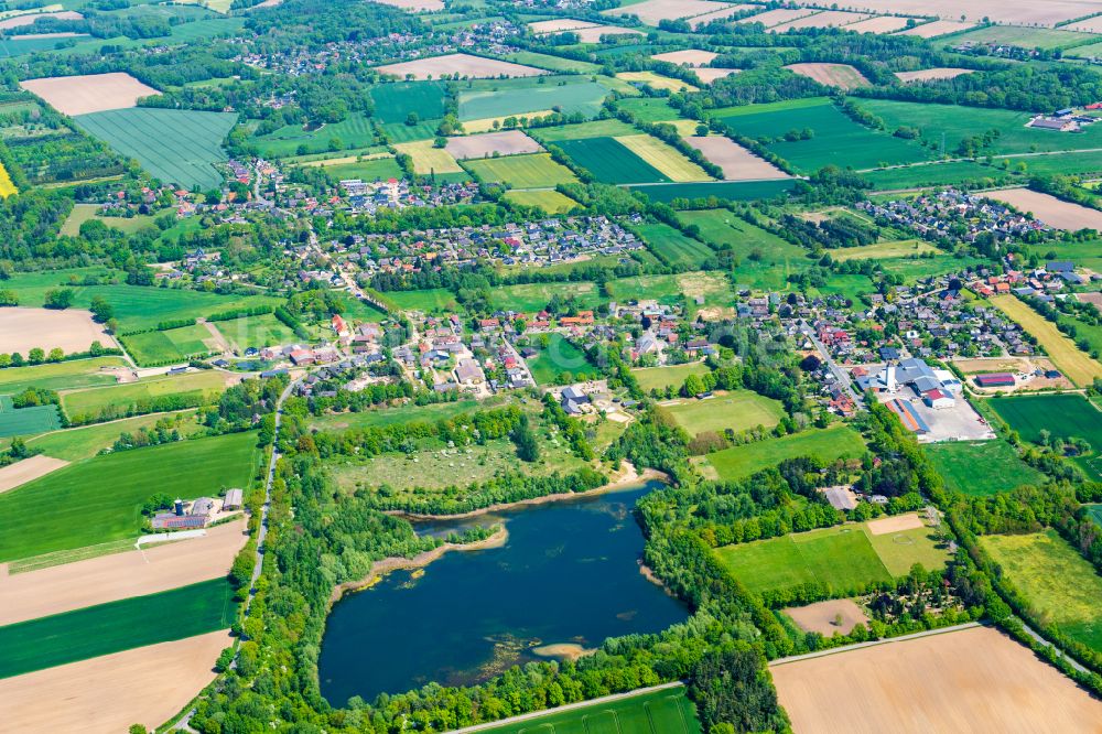 Müssen aus der Vogelperspektive: Dorf - Ansicht am Rande von Waldgebieten in Müssen im Bundesland Schleswig-Holstein, Deutschland