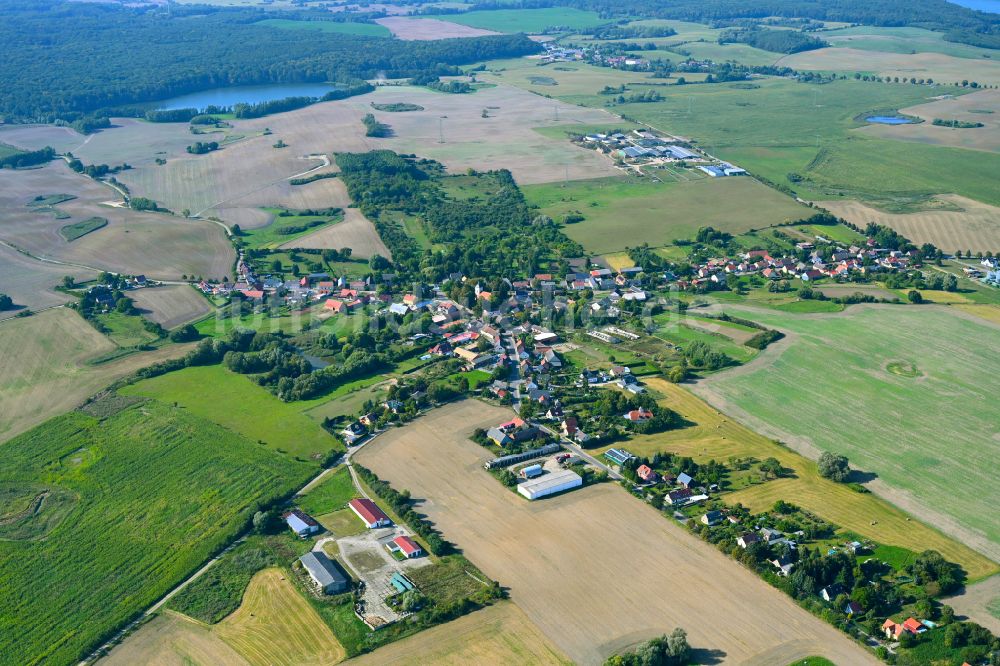 Schmargendorf aus der Vogelperspektive: Dorf - Ansicht am Rande von Waldgebieten in Schmargendorf im Bundesland Brandenburg, Deutschland