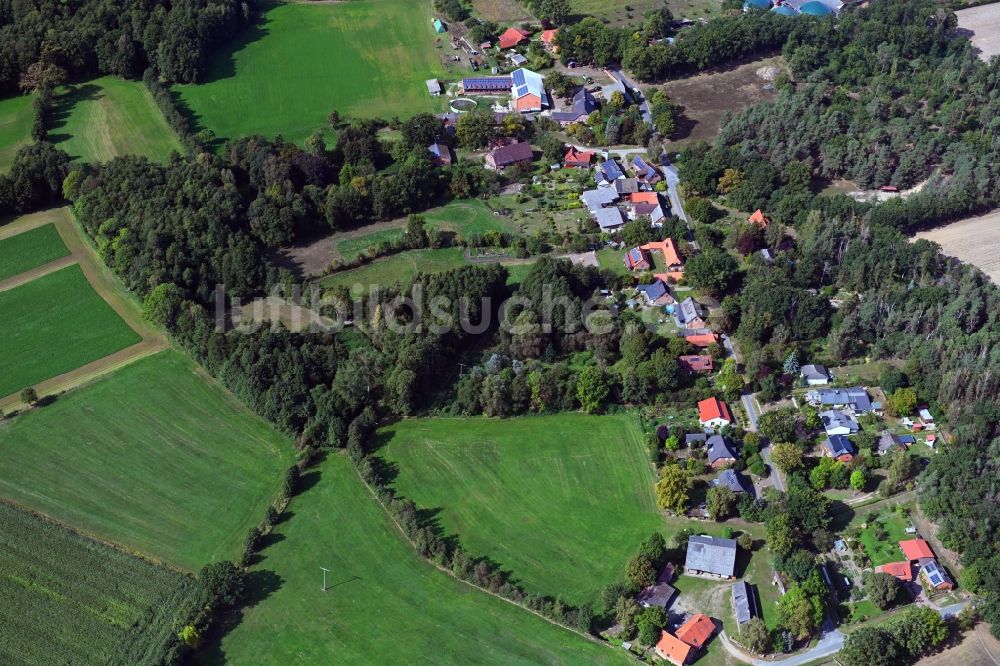 Luftaufnahme Volkfien - Dorf - Ansicht am Rande Waldgebieten in Volkfien im Bundesland Niedersachsen, Deutschland