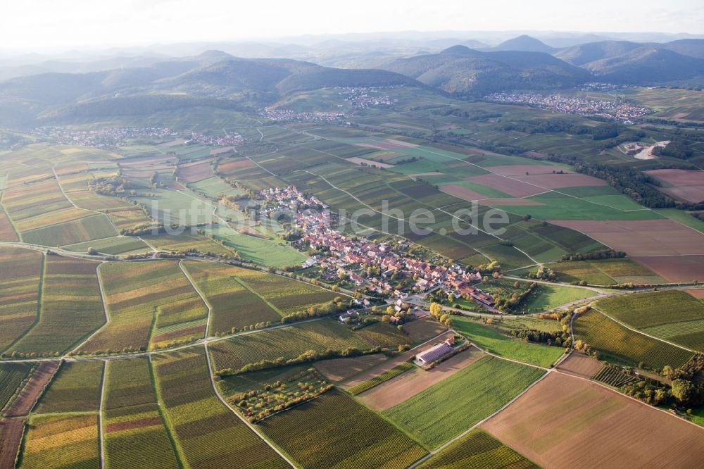 Niederhorbach aus der Vogelperspektive: Dorf - Ansicht am Rande von Weinbergen in Niederhorbach im Bundesland Rheinland-Pfalz