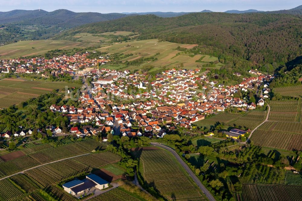 Luftaufnahme Rechtenbach - Dorf - Ansicht am Rande von Weinbergen und Wald in Rechtenbach im Bundesland Rheinland-Pfalz, Deutschland