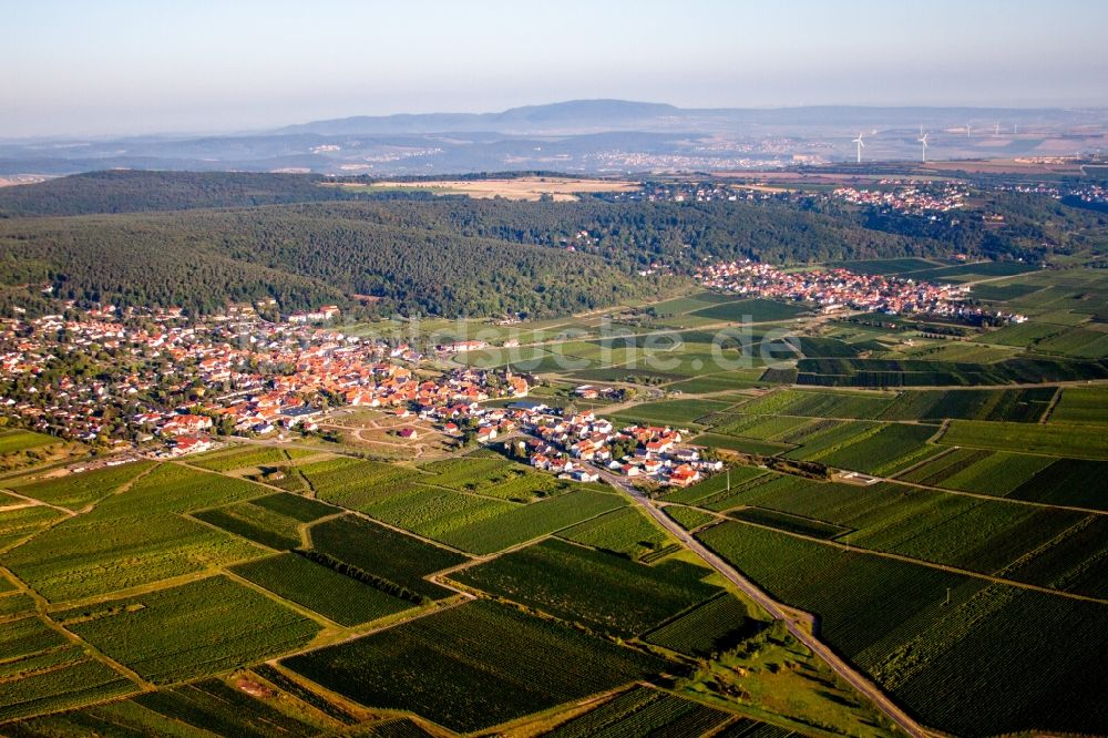 Weisenheim am Berg aus der Vogelperspektive: Dorf - Ansicht am Rande von Weinbergen in Weisenheim am Berg im Bundesland Rheinland-Pfalz, Deutschland