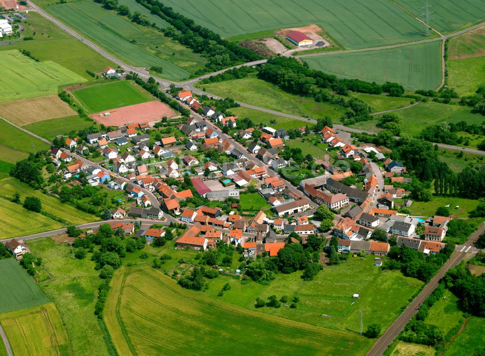 Alsenbrück-Langmeil aus der Vogelperspektive: Dorfkern am Feldrand in Alsenbrück-Langmeil im Bundesland Rheinland-Pfalz, Deutschland