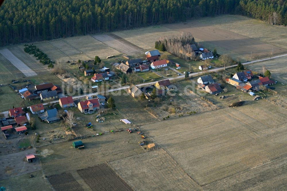 Luftaufnahme Basdorf - Dorfkern am Feldrand in Basdorf im Bundesland Brandenburg, Deutschland