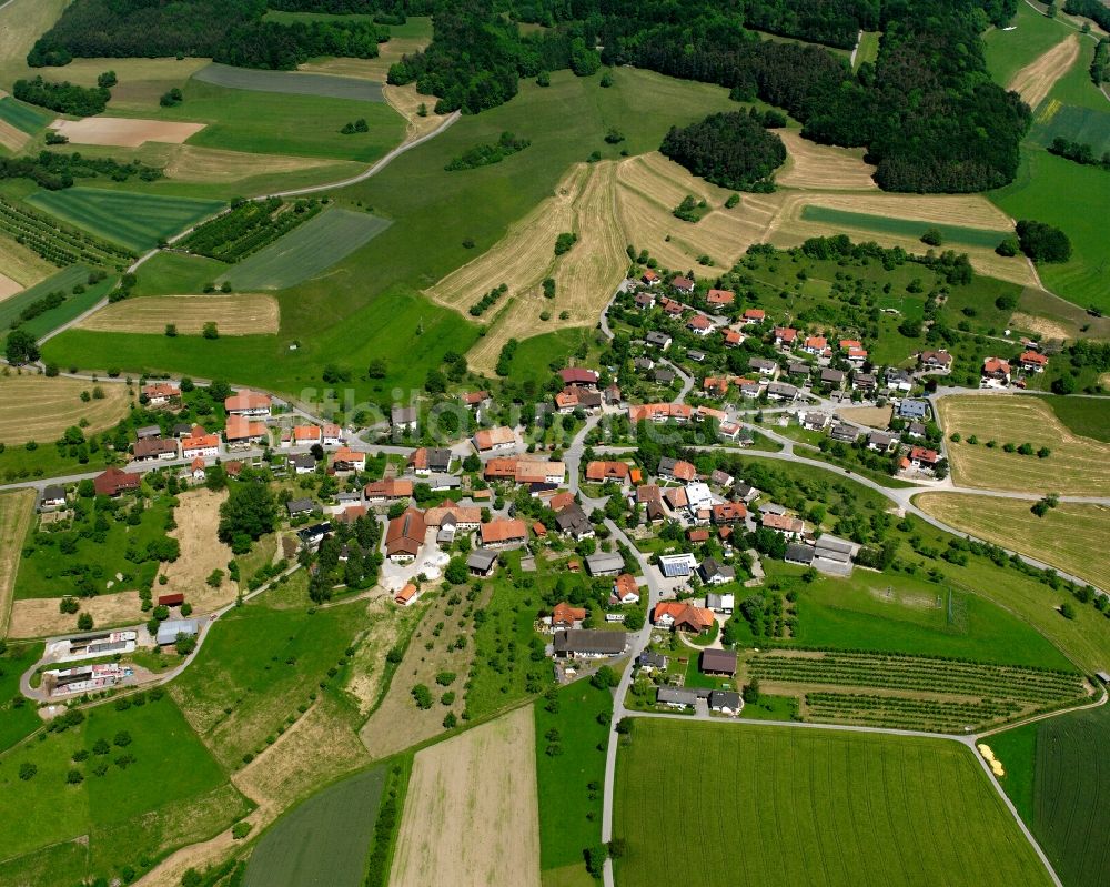 Birkingen aus der Vogelperspektive: Dorfkern am Feldrand in Birkingen im Bundesland Baden-Württemberg, Deutschland