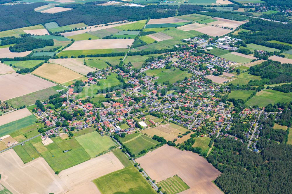 Brackel aus der Vogelperspektive: Dorfkern am Feldrand in Brackel im Bundesland Niedersachsen, Deutschland