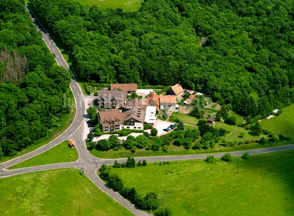 Luftaufnahme Dannenfels - Dorfkern am Feldrand in Dannenfels im Bundesland Rheinland-Pfalz, Deutschland