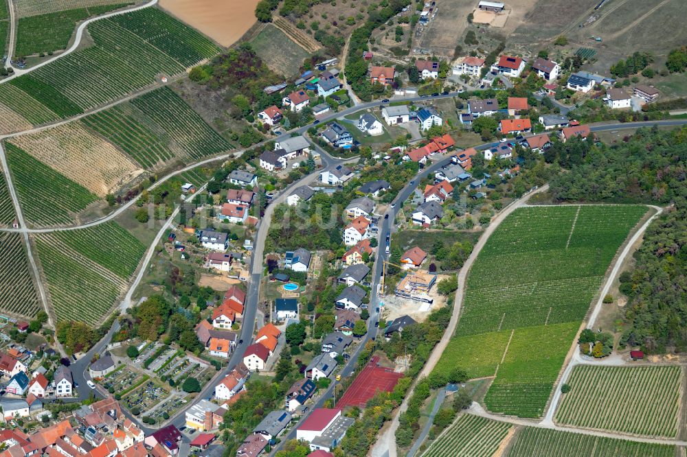 Erlenbach bei Marktheidenfeld aus der Vogelperspektive: Dorfkern am Feldrand in Erlenbach bei Marktheidenfeld im Bundesland Bayern, Deutschland