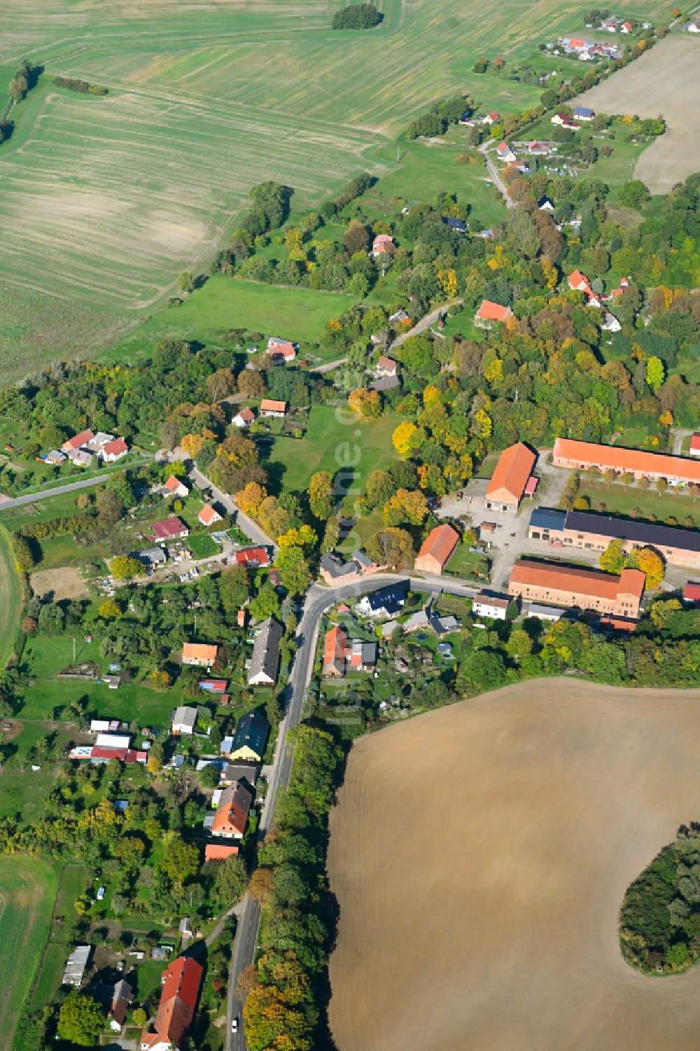 Göhren von oben - Dorfkern am Feldrand in Göhren im Bundesland Mecklenburg-Vorpommern, Deutschland