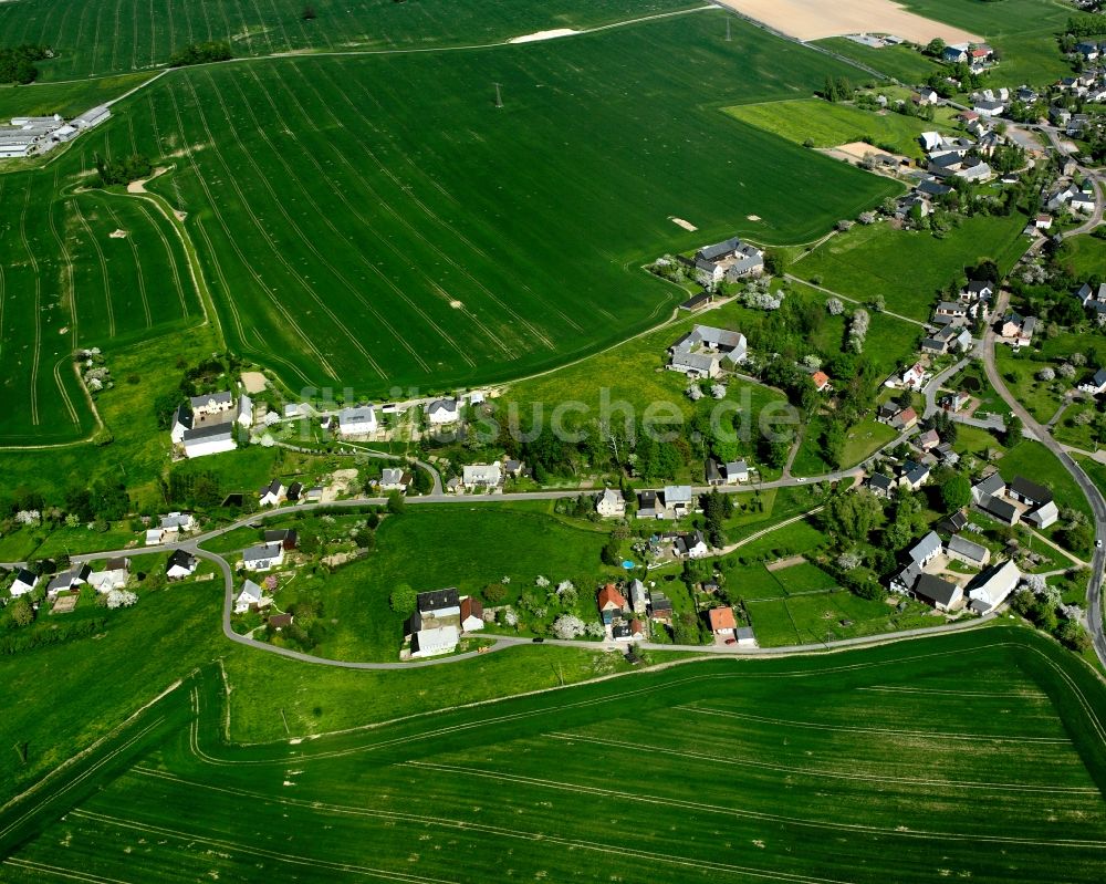 Grünlichtenberg aus der Vogelperspektive: Dorfkern am Feldrand in Grünlichtenberg im Bundesland Sachsen, Deutschland