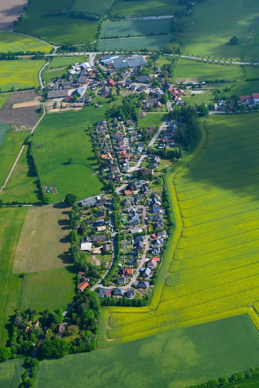 Harmsdorf aus der Vogelperspektive: Dorfkern am Feldrand in Harmsdorf im Bundesland Schleswig-Holstein, Deutschland