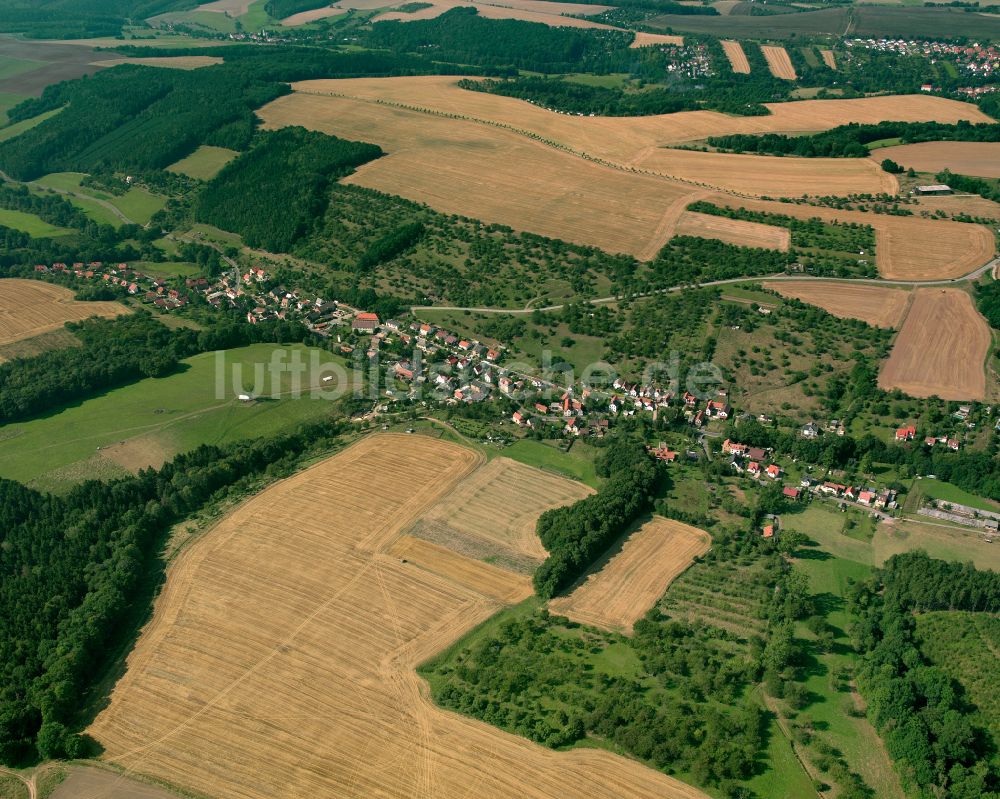 Hartmannsdorf von oben - Dorfkern am Feldrand in Hartmannsdorf im Bundesland Thüringen, Deutschland