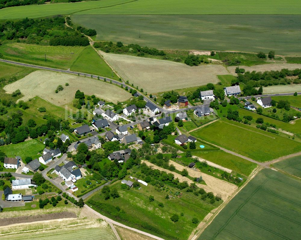 Hübingen von oben - Dorfkern am Feldrand in Hübingen im Bundesland Rheinland-Pfalz, Deutschland