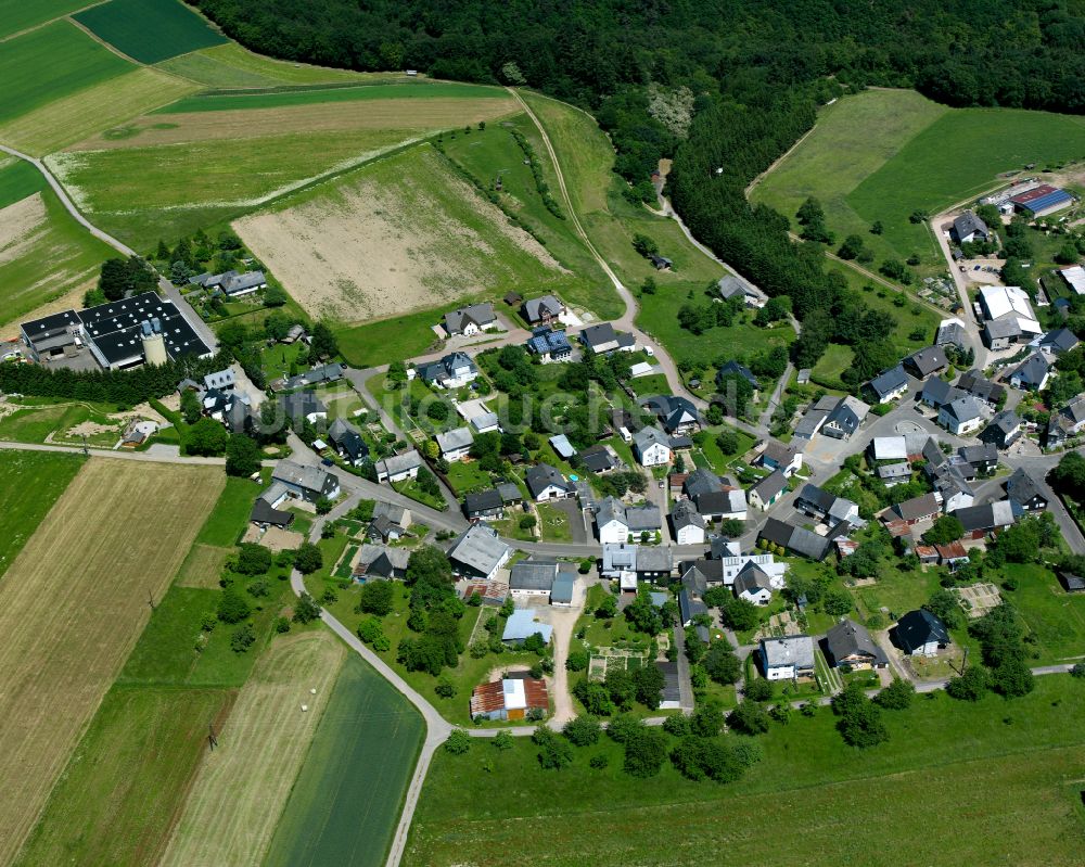 Heyweiler aus der Vogelperspektive: Dorfkern am Feldrand in Heyweiler im Bundesland Rheinland-Pfalz, Deutschland