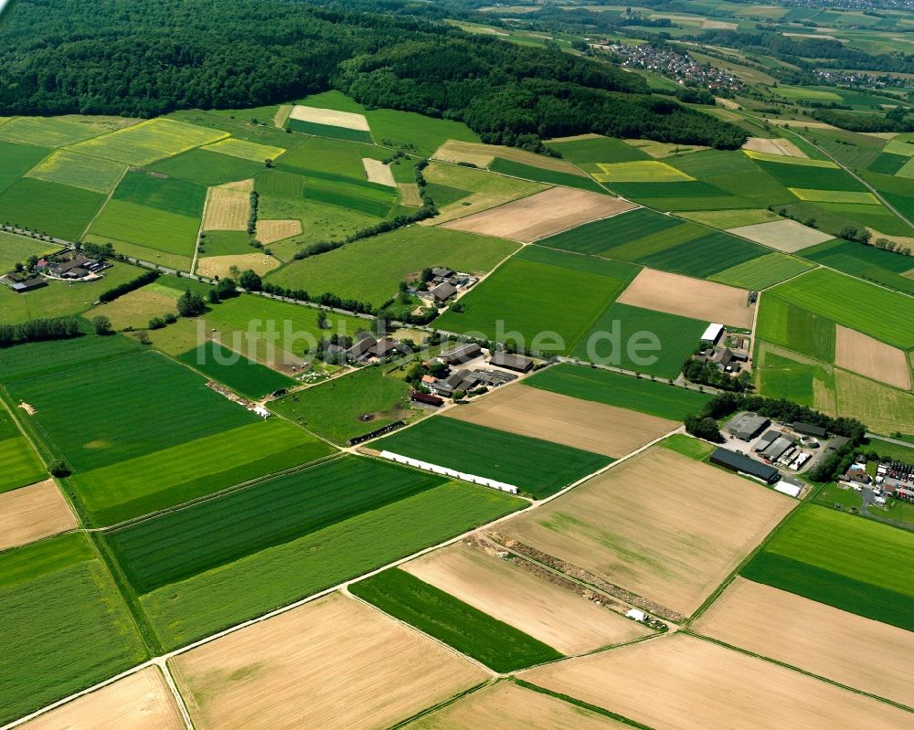 Hintermeilingen aus der Vogelperspektive: Dorfkern am Feldrand in Hintermeilingen im Bundesland Hessen, Deutschland