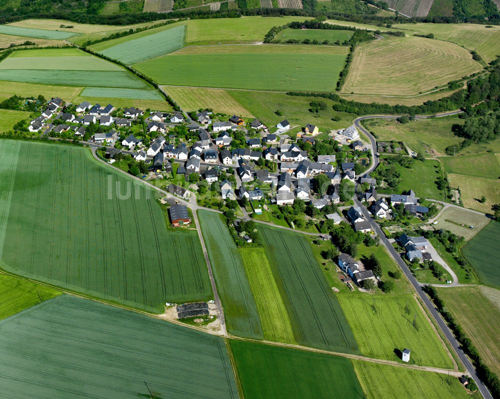 Langscheid aus der Vogelperspektive: Dorfkern am Feldrand in Langscheid im Bundesland Rheinland-Pfalz, Deutschland
