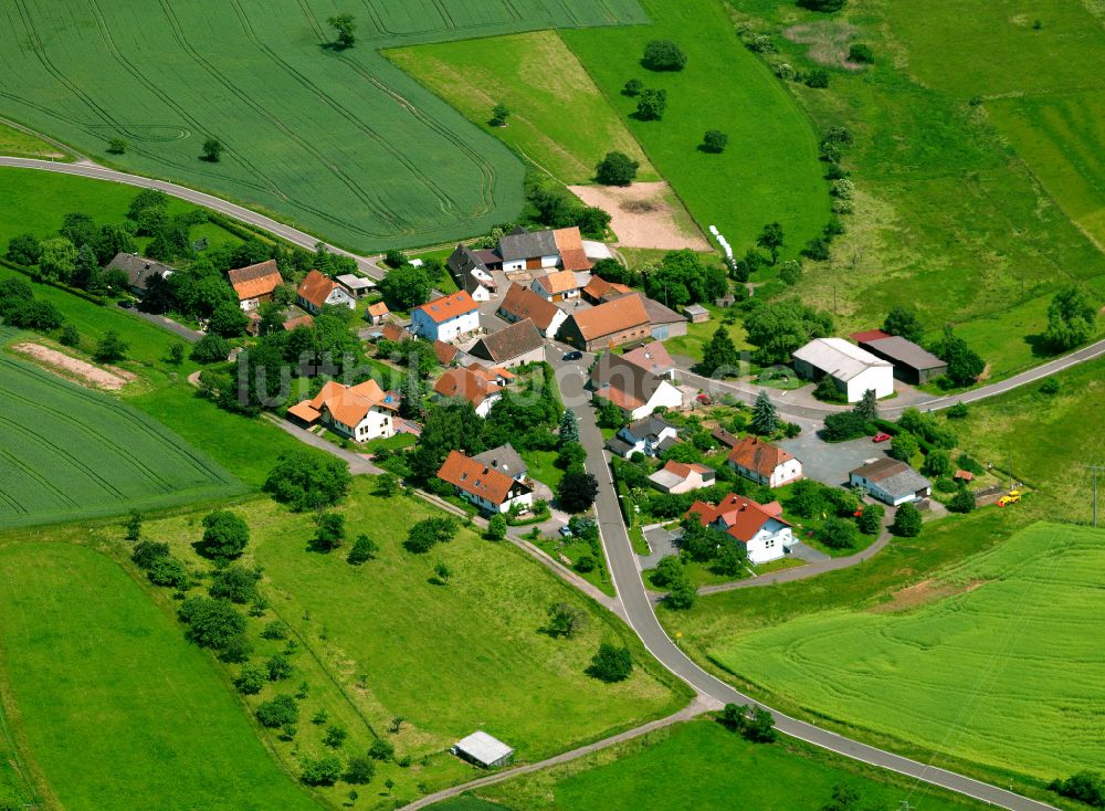Leithöfe von oben - Dorfkern am Feldrand in Leithöfe im Bundesland Rheinland-Pfalz, Deutschland