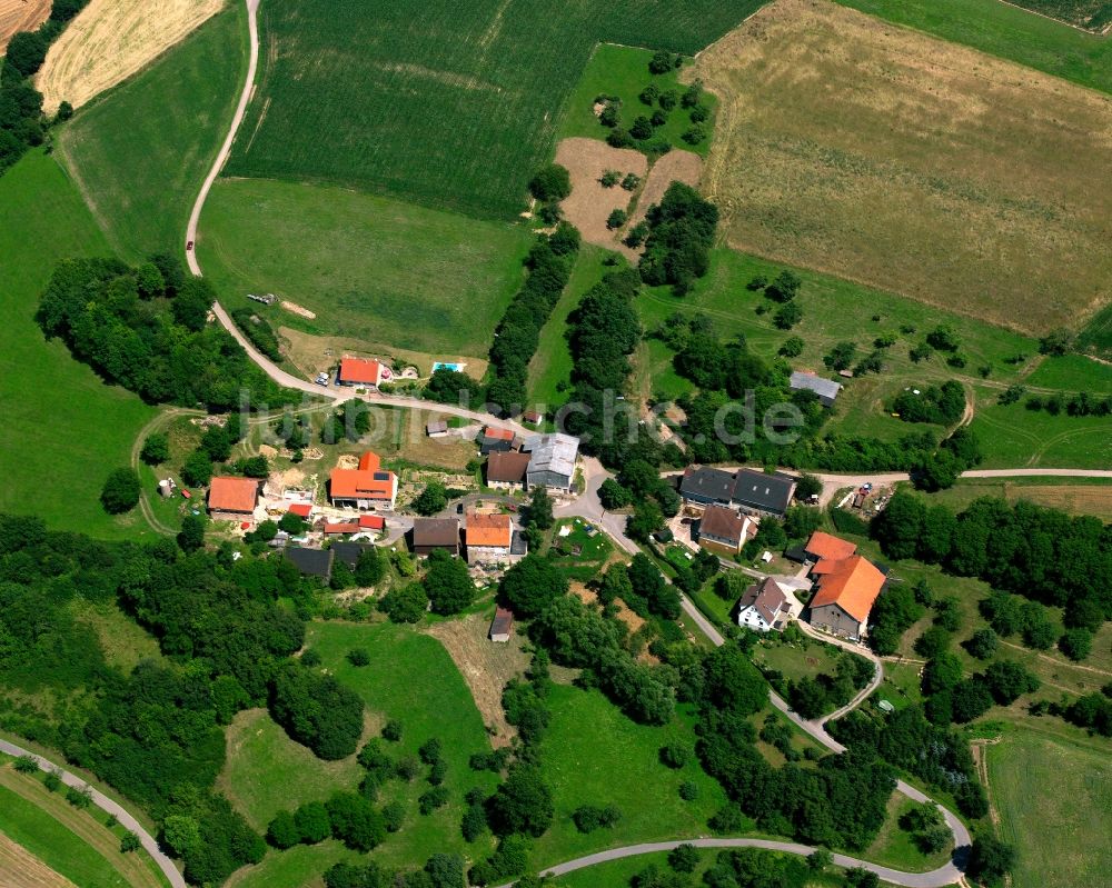 Möckmühl von oben - Dorfkern am Feldrand in Möckmühl im Bundesland Baden-Württemberg, Deutschland