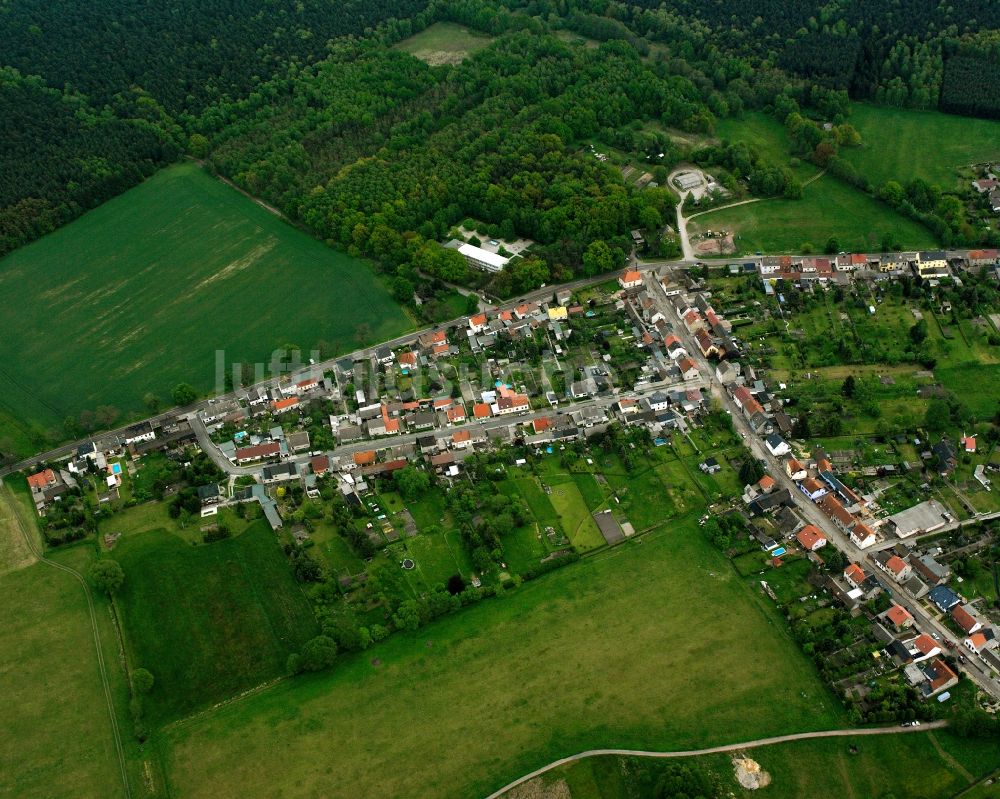 Meinsdorf aus der Vogelperspektive: Dorfkern am Feldrand in Meinsdorf im Bundesland Sachsen-Anhalt, Deutschland