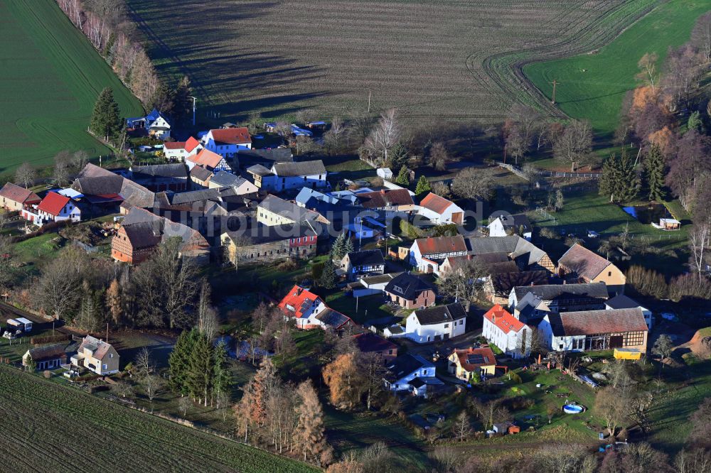 Negis von oben - Dorfkern am Feldrand in Negis im Bundesland Thüringen, Deutschland