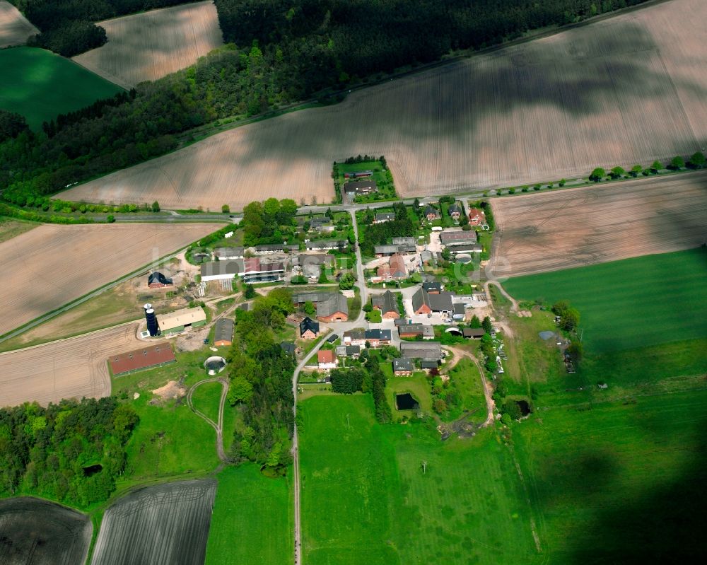 Neugüster von oben - Dorfkern am Feldrand in Neugüster im Bundesland Schleswig-Holstein, Deutschland