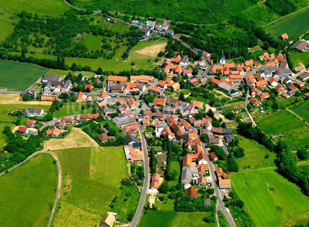 Niederhausen an der Appel von oben - Dorfkern am Feldrand in Niederhausen an der Appel im Bundesland Rheinland-Pfalz, Deutschland
