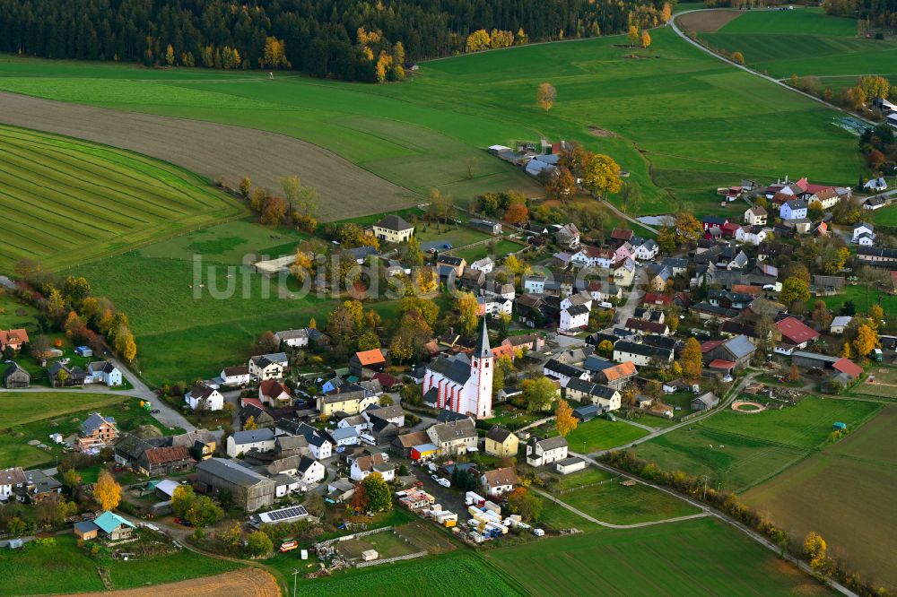 Pilgramsreuth aus der Vogelperspektive: Dorfkern am Feldrand in Pilgramsreuth im Bundesland Bayern, Deutschland
