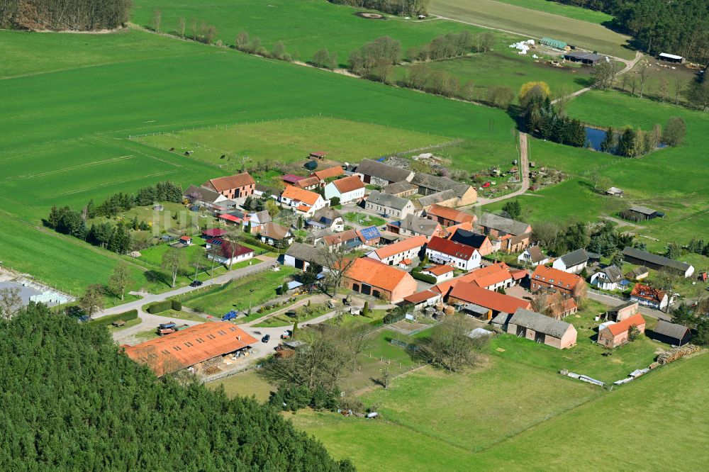 Luftaufnahme Randow - Dorfkern am Feldrand in Randow im Bundesland Brandenburg, Deutschland