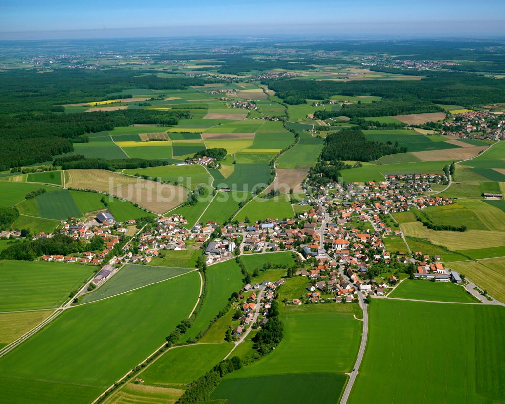 Reinstetten von oben - Dorfkern am Feldrand in Reinstetten im Bundesland Baden-Württemberg, Deutschland