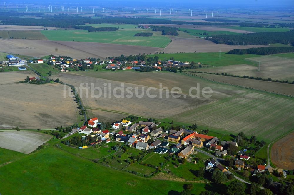 Scholis von oben - Dorfkern am Feldrand in Scholis im Bundesland Sachsen-Anhalt, Deutschland
