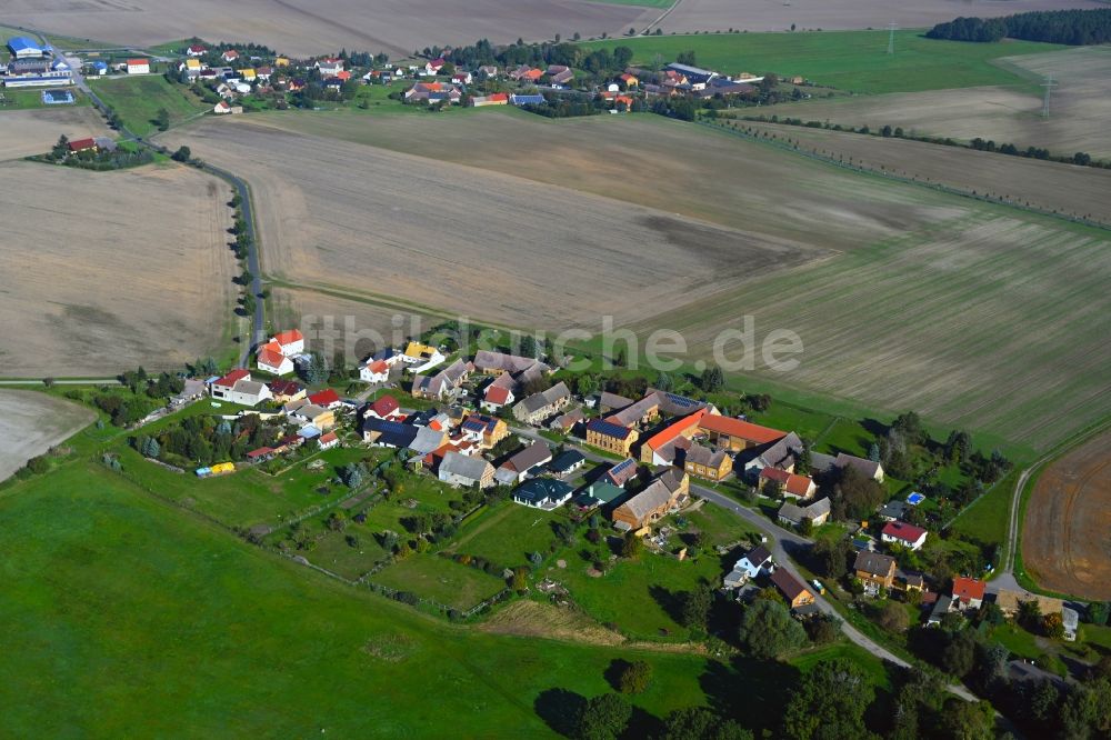 Scholis aus der Vogelperspektive: Dorfkern am Feldrand in Scholis im Bundesland Sachsen-Anhalt, Deutschland