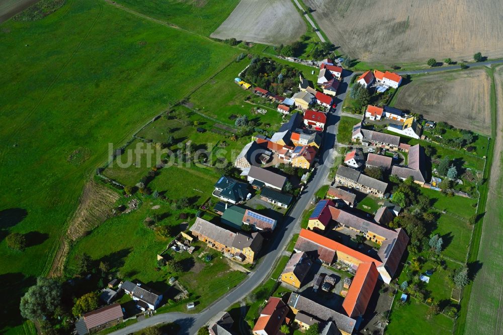 Scholis von oben - Dorfkern am Feldrand in Scholis im Bundesland Sachsen-Anhalt, Deutschland