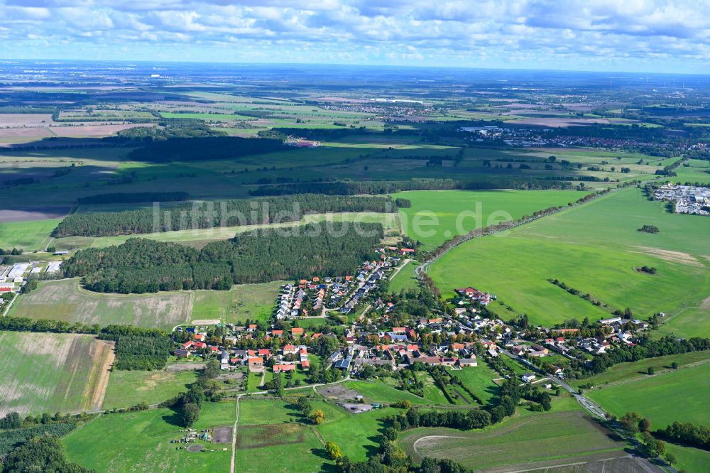 Luftaufnahme Telz - Dorfkern am Feldrand in Telz im Bundesland Brandenburg, Deutschland