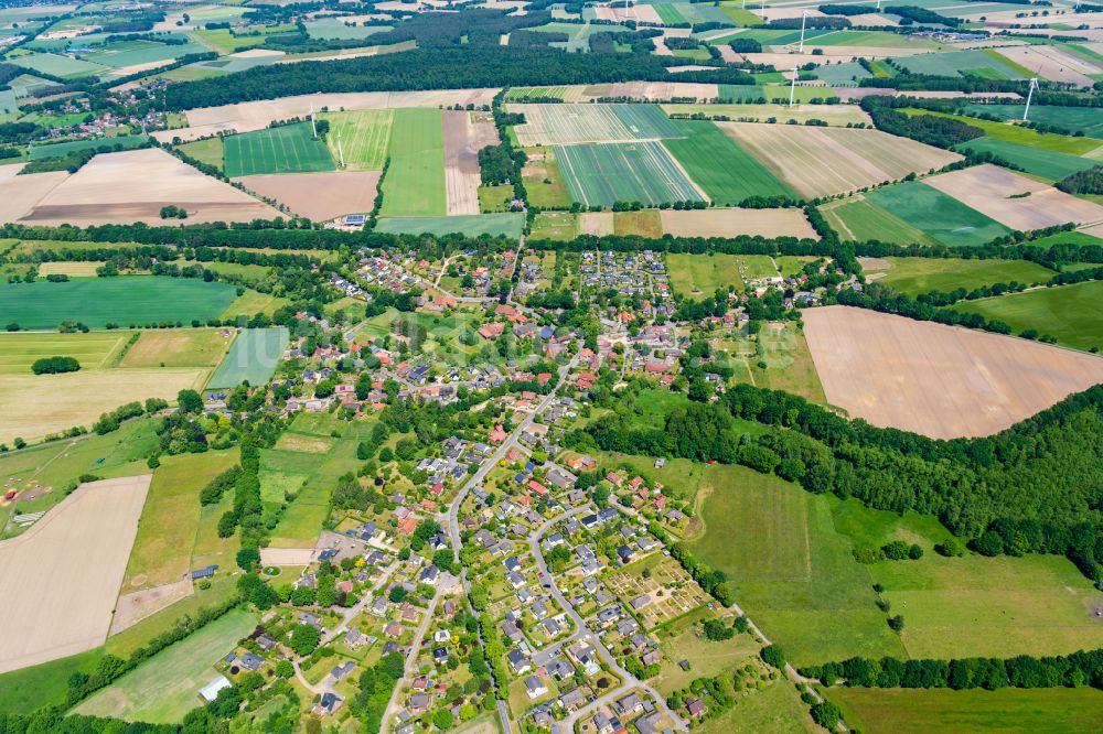 Toppenstedt aus der Vogelperspektive: Dorfkern am Feldrand in Toppenstedt im Bundesland Niedersachsen, Deutschland