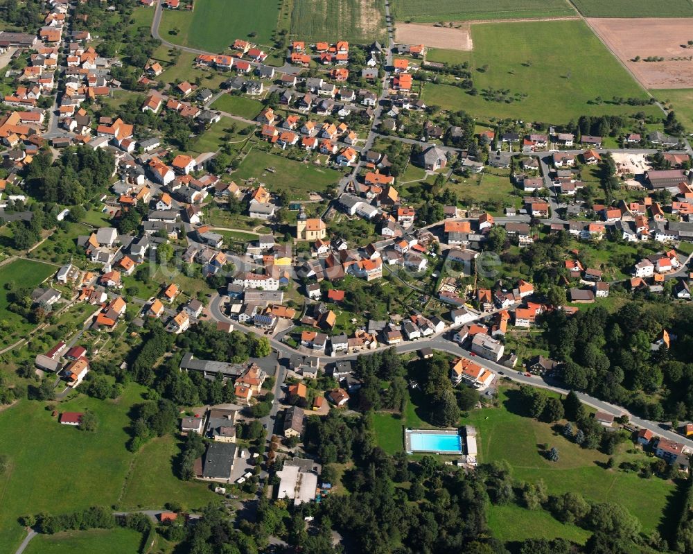 Vielbrunn von oben - Dorfkern am Feldrand in Vielbrunn im Bundesland Hessen, Deutschland