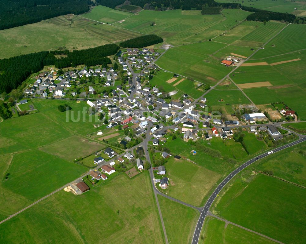 Waldaubach von oben - Dorfkern am Feldrand in Waldaubach im Bundesland Hessen, Deutschland
