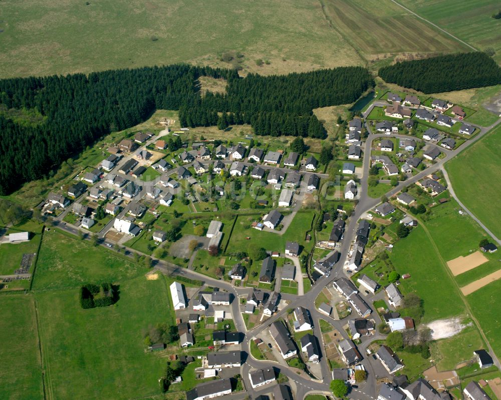 Waldaubach aus der Vogelperspektive: Dorfkern am Feldrand in Waldaubach im Bundesland Hessen, Deutschland