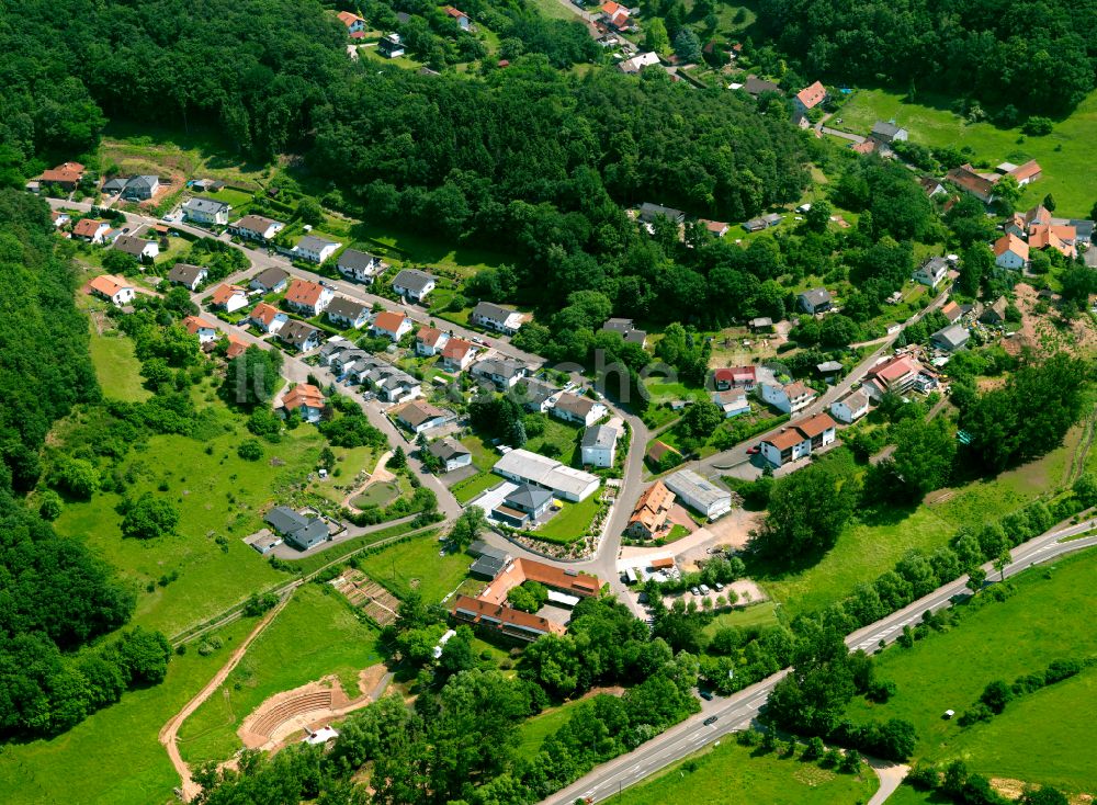 Wartenberg-Rohrbach aus der Vogelperspektive: Dorfkern am Feldrand in Wartenberg-Rohrbach im Bundesland Rheinland-Pfalz, Deutschland