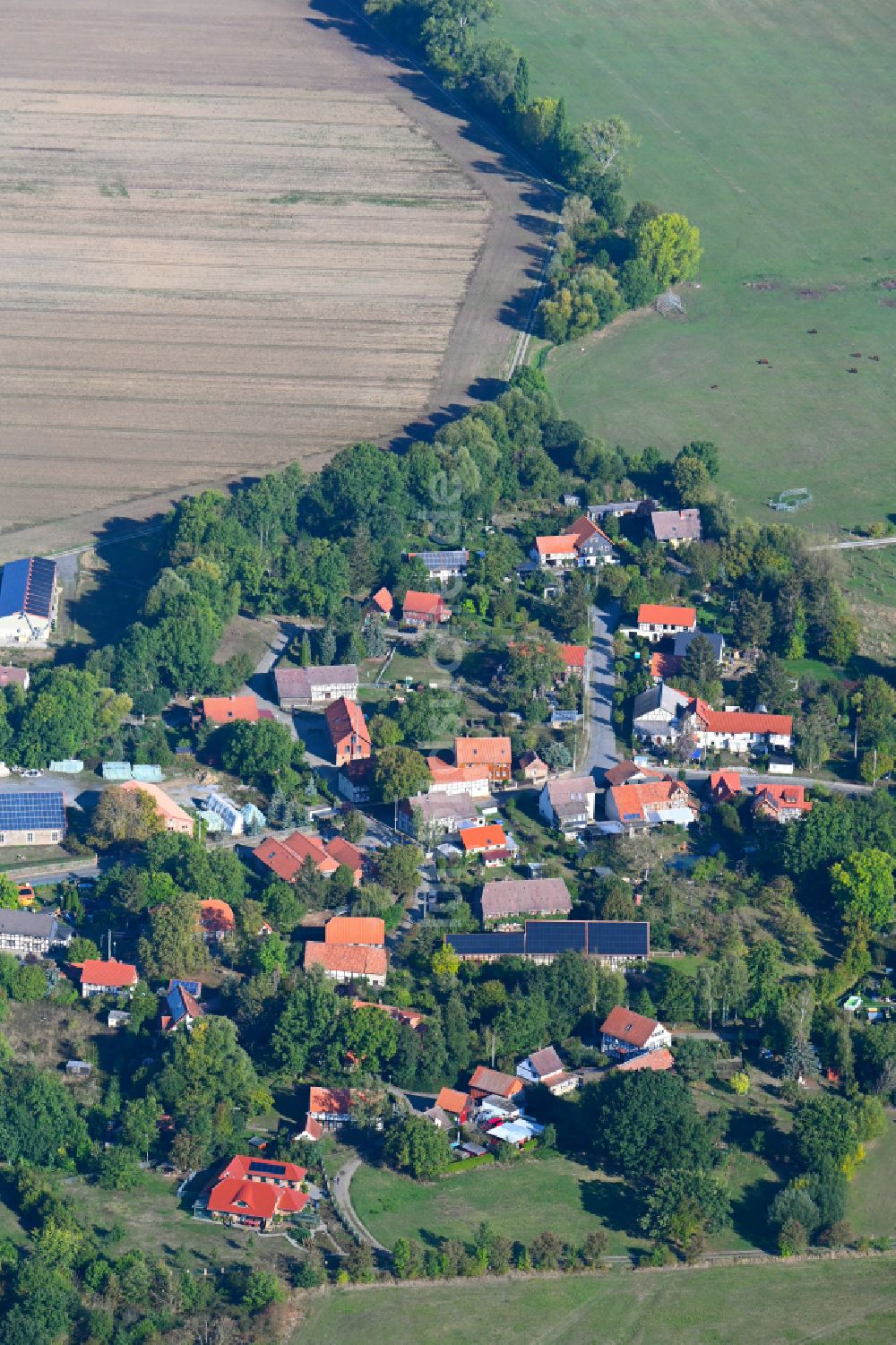 Wülperode von oben - Dorfkern am Feldrand in Wülperode im Bundesland Sachsen-Anhalt, Deutschland