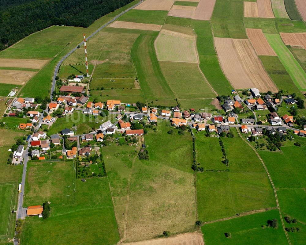 Würzberg von oben - Dorfkern am Feldrand in Würzberg im Bundesland Hessen, Deutschland