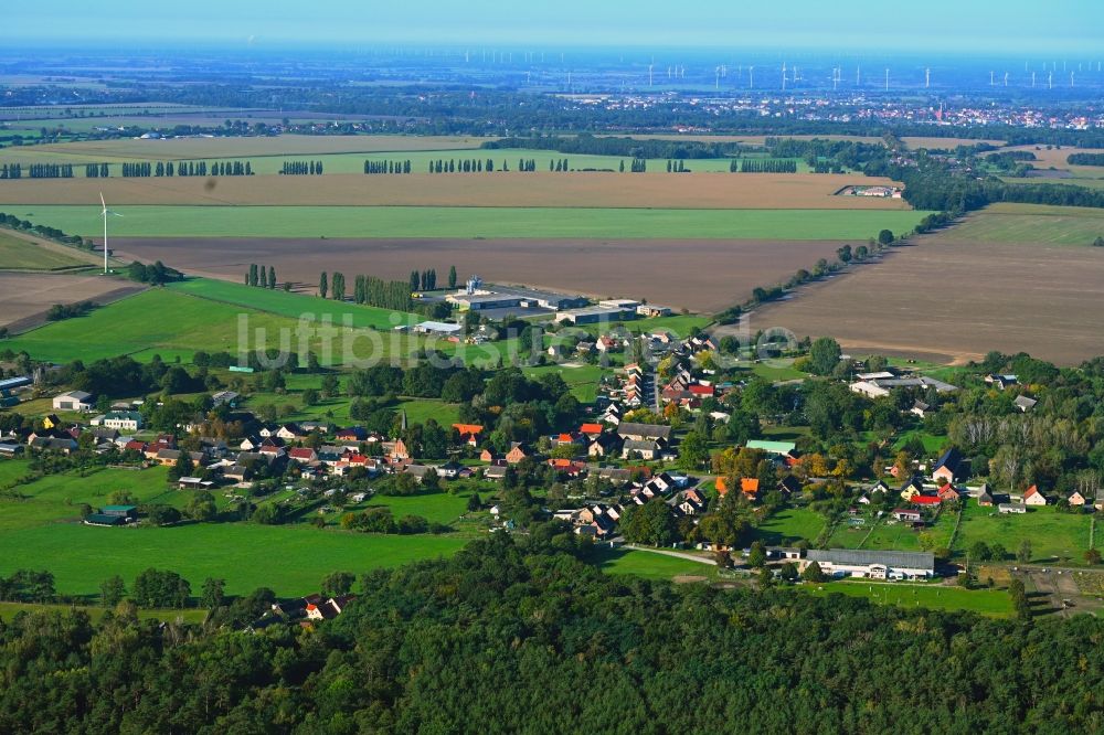 Wulkow von oben - Dorfkern am Feldrand in Wulkow im Bundesland Brandenburg, Deutschland