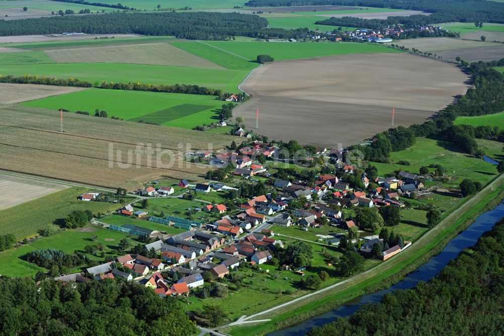 Luftaufnahme Arnsnesta - Dorfkern an den Fluss- Uferbereichen der Schwarze Elster in Arnsnesta im Bundesland Brandenburg, Deutschland