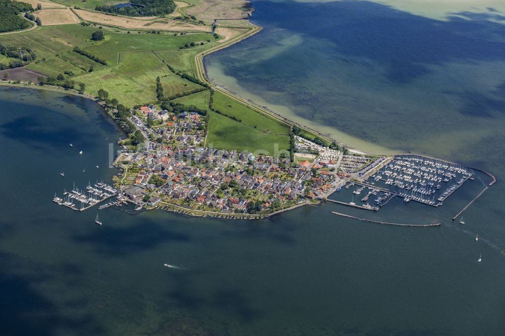 Maasholm von oben - Dorfkern am Meeres- Küstenbereich der Schlei in Maasholm im Bundesland Schleswig-Holstein, Deutschland